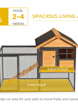 Outdoor Rabbit Cage Elevated Pet House w/ Slide-Out Tray, Natural Wood & Black