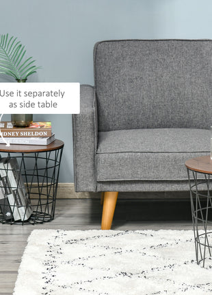 End Tables Set of 2, Nesting Tables with Storage, Round Accent Side Tables with Removable Top for Living Room,  Black/ Brown