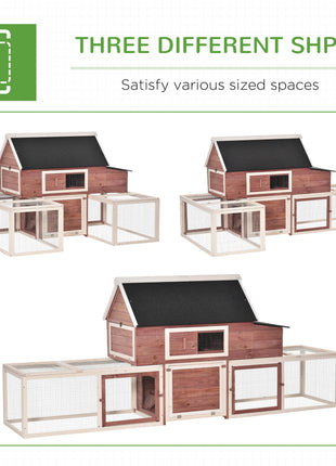 Wooden Chicken Coop, Outdoor Chicken Cage Poultry Hen House with Nesting Box, Double Runs, Asphalt Roof, Ramp