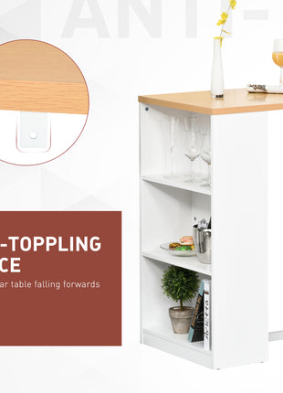 Modern Bar Table Counter Height Dining Table with 3 Storage Shelves for Kitchen, Dining Room, Living Room, White