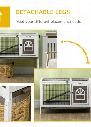 Wood Rabbit Hutch, Elevated Guinea Pig Cage with Run, Coffee