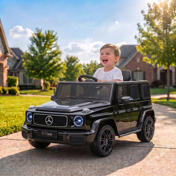 Licensed Mercedes-Benz G580 12V Kids Ride On Car with Remote, Soft Start, Headlights, Seat Belt, Music, USB, Horn, Black