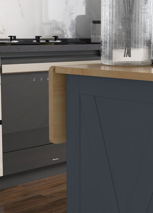 Rolling Kitchen Island with Drop Leaf Wood Breakfast Bar, Farmhouse Kitchen Cart with 2 Drawers, Adjustable Shelves for Dining Room, Dark Gray