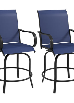 Outdoor Bar Stools Set of 2, 360° Swivel Bar Height Chairs, 26.75" x 29.5" x 48.5", Navy Blue