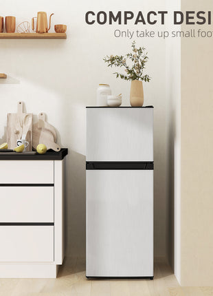 Small Fridge with Freezer, 4 Cu Ft Refrigerator with Reversible Doors, Silver