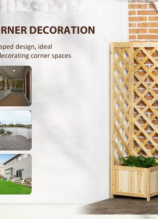 Wooden Raised Garden Bed, Planter with Trellis for Vine Climbing and Vegetables, Herbs and Flowers Growing, Natural