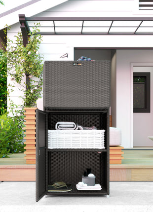 Outdoor Towel Rack for Pool w/ Drawer & Cabinet, Dark Brown