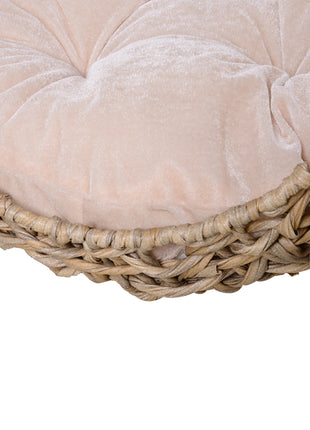 20.5" Weaved Cat Bed, Elevated Hand-woven Braided Banana Leaf Kitten House Condo with Cushion, Beige