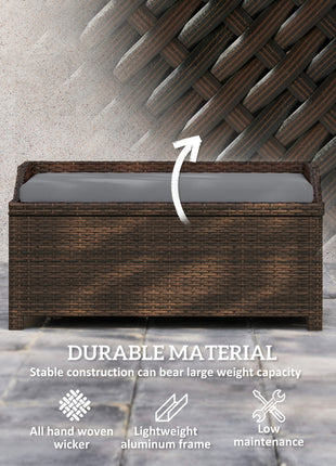 Outdoor Wicker Storage Bench with Storage & Cushion, Gray