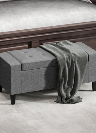 36" Ottoman with Storage, Storage Ottoman Bench with Lift Top and Rubberwood Legs, Linen Upholstered Entryway Bench with Seating for Living Room, Bedroom, Holds up to 330 lb, Gray