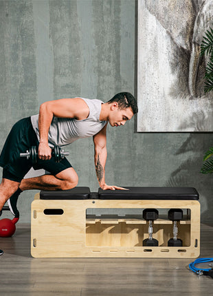 Wooden Workout Bench with Dumbbell Rack and Resistance Bands, Adjustable Incline Weight Bench for Home Gym