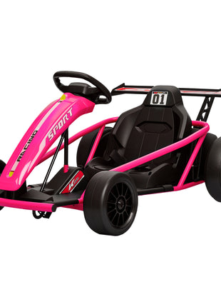 24V 7AH Kids Electric Go Kart, 8.1 MPH Battery Powered Drift Kart with Dual Motors, Soft Start for 8-12 Years, Pink