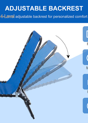 Set of 2 Folding Chaise Lounge Chairs, Outdoor Sun Tanning Chairs with Reclining Back, Blue