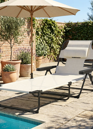 Folding Lounge Chair w/ Reclining Back, Cream White