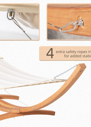 Outdoor Hammock with Stand, Extra Large Heavy Duty Wooden Frame, No Tree Needed, 12.8' Indoor Outside Boho Style Nap Bed, Natural Cotton, White