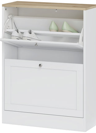Slim Shoe Storage Cabinet, Modern Shoe Cabinet with 2 Flip Drawers and Adjustable Shelves for 8-12 Pairs, White