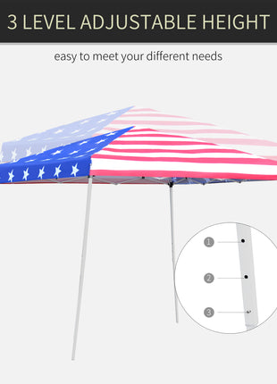 Slant Leg Pop Up Canopy Tent with American Flag Roof and Carry Bag, Beach Canopy Instant Sun Shelter, Height Adjustable, (10'x10' Base / 8'x8' Top)