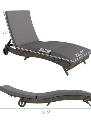 Patio Wicker Chaise Lounge Chair, Outdoor PE Rattan Sun lounger with Adjustable Backrest and 2 Wheels, Gray