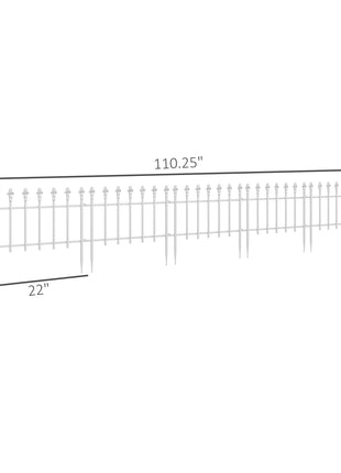 Metal Decorative Garden Fence, 9.2' x 17.25" 5 Steel Panels, Decorative Border for Landscape, Flower Bed, Animals, White