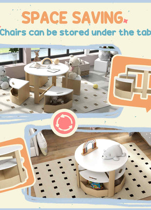 5 Piece Kids Table and Chairs Set with Storage for Art, Craft, Drawing, Playroom, Classroom, Nursery, White