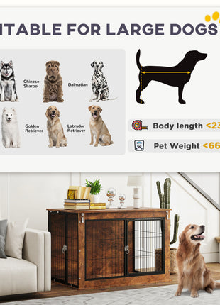 39" Dog Crate Furniture with Flip-up Top Opening, 2 Doors, Dog Kennel Furniture for Large Dogs, Rustic Brown