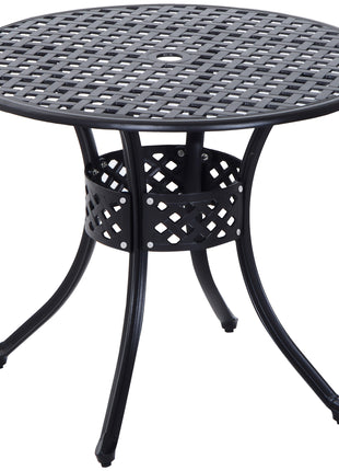 33" Patio Dining Table Round Cast Aluminium Outdoor Bistro Table with Umbrella Hole - Black