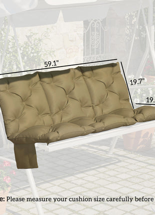 Bench Cushion Non-Slip Outdoor Swing Cushion w/Backrest Side Pocket for 3 Seater Patio Furniture Beige