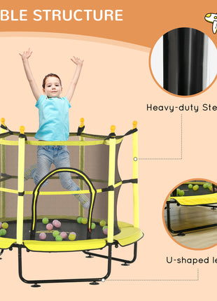 4.6' Trampoline for Kids with Safety Enclosure & Ball Pit, Yellow