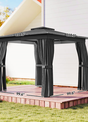 10' x 10' Outdoor Patio Gazebo, Soft Top Gazebo Canopy Shelter with Curtains, Netting, Steel Frame, Hook, Dark Gray
