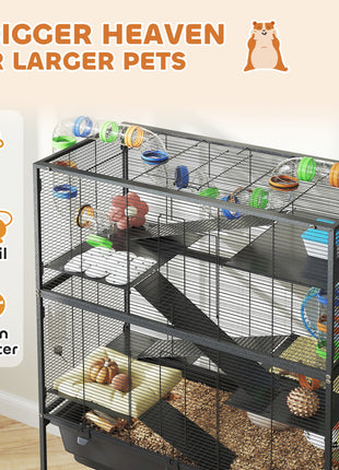 5 Tier Hamster Cage, Rolling Rat Cage with Deep Tray, Storage Shelf, Big Exercise Wheel, Hut, Tube System