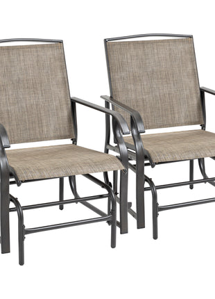 2 Piece Glider Set, Outdoor Swing Chairs, Patio Rocking Armchairs with Breathable Mesh Fabric, Steel Frame for Garden, Backyard, Patio, Dark, Brown/Khaki