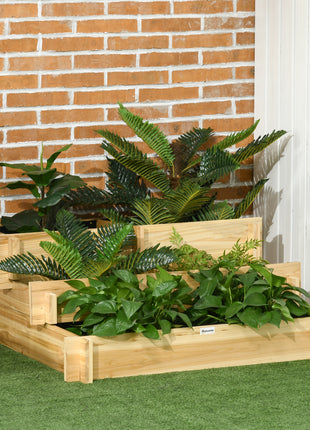 3 Tier Raised Garden Bed, Water Draining Fabric for Soil, Elevated Wood Flower Box for Vegetables, Herbs, Natural