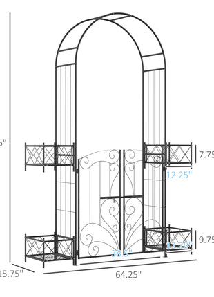 7' Garden Arch Arbor, Metal Arch Trellis with Gate, Garden Archway for Climbing Vines, Wedding Ceremony Decoration, Black