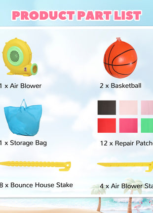 Inflatable Bounce House with Ball Pool, Basketball Hoop, Jumping Bouncy Castle with Blower for Indoor Outdoor, Pink