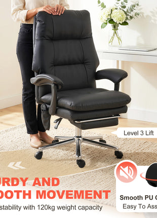 Massage Office Chair with 6-Point Vibration, Pet-Friendly Faux Leather Ergonomic Executive Desk Chair, Black