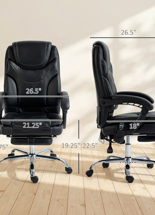 6 Point Vibration Massage Office Chair, PU Leather Heated Reclining Computer Chair with Footrest, Black