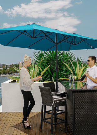 Patio Umbrella 15ft Double-Sided Outdoor Market Extra Large Umbrella with Crank Handle for Deck, Lawn, Backyard and Pool, Blue