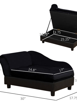 Pet Sofa Bed Couch with Storage, Pet Sofa for Cats and Small Dogs, Black