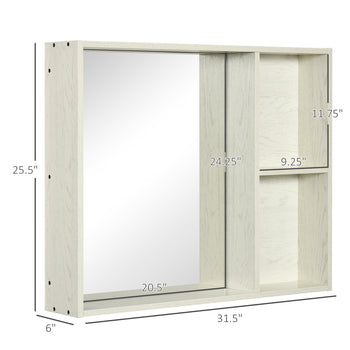 31.5" x 25.5" Medicine Cabinet with Mirror, 2-Tier Storage Shelf, Wall Mounted Bathroom Cabinet, White