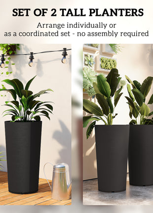 29 Inch Outdoor Planter, Set of 2 Plastic Flower Pots, Weather and UV Resistant Stackable Large Planters, Black