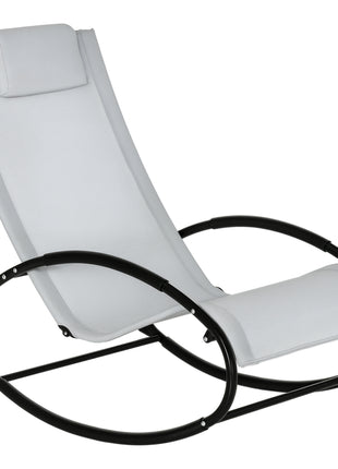Pool Lounger, Outdoor Rocking Lounge Chair for Sunbathing, Pool, Beach, Porch with Pillow and Cool Mesh, Sun Tanning Rocker, Grey