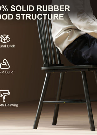 Dining Chairs Set of 2, Farmhouse Wood Kitchen Chairs with Rubber Wood Frame, Spindle Back for Dining Room, Black