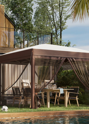 10' x 10' Pop Up Canopy Tent with Netting, Instant Sun Shelter, Tents for Parties, Height Adjustable, with Wheeled Carry Bag and 4 Sand Bags for Outdoor, Garden, Patio, Cream