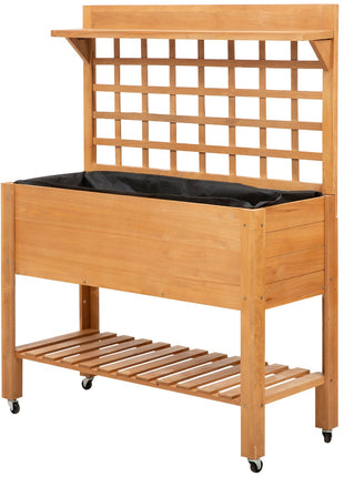 41"x18"x53" Elevated Garden Raised Bed with Shelf and Wheels Solid Wood Planter Flower Herb Boxes for Vegetables Flower Outdoor/Indoor - Brown