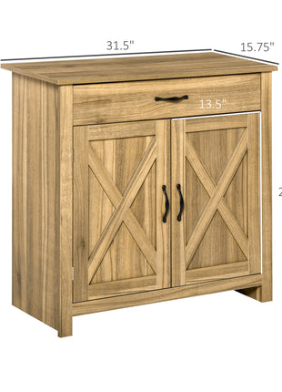 Farmhouse Sideboard Buffet Cabinet, Barn Door Coffee Bar Cabinet with Drawer and Adjustable Shelf for Kitchen, Living Room, Entryway, Natural Wood Effect