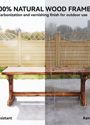 Rustic Outdoor Wooden Bench, Backless Garden Bench Patio Loveseat with X-Shape Base for Porch, Park, Carbonized