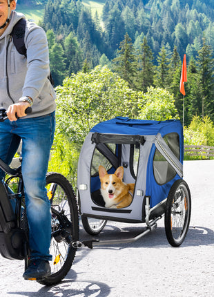 Dog Bike Trailer, Pet Wagon Bicycle Trailer with Easy Folding Cart Frame, 20" Large Rubber Wheels, 3 Entrances, Mesh Screen, Pet Bike Trailer for Off-Road & Travel, Blue and White
