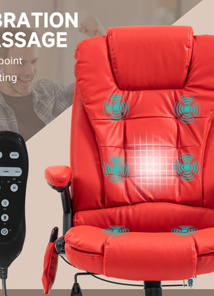 Massage Office Chair, Heated Reclining Computer Chair with 6 Vibration Points, Armrest and Remote, Red