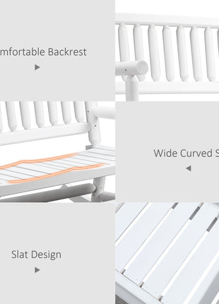 2-Person Wood Rocking Chair with Log Design, Heavy Duty Loveseat with Wide Curved Seats for Patio, Backyard, Garden, White