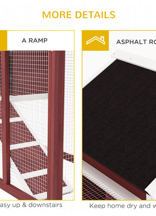 49" Wooden Rabbit Hutch Bunny Cage with Waterproof Asphalt Roof, Fun Outdoor Run, Removable Tray and Ramp, for Rabbits, Chickens, Ducks, Brown